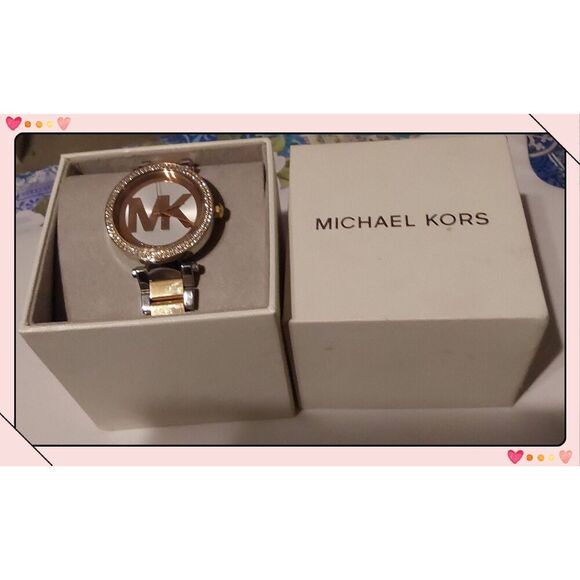 Michael Kors Women's Parker Two-Tone Rose Gold & Silver Crystal Bezel Watch - Picture 1 of 8